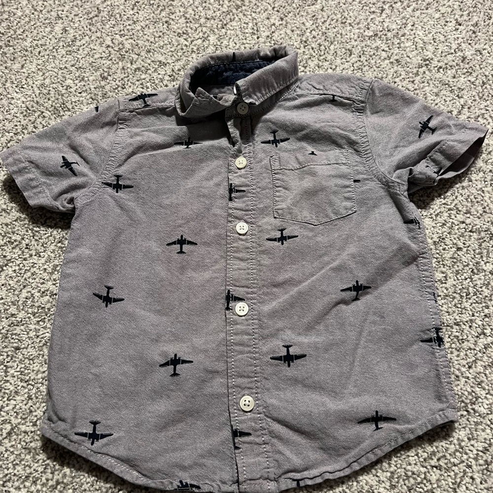 Gymboree Gray Airplane Button-Down Shirt